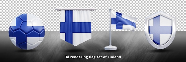 PSD フィンランド国旗セット イラストまたは 3 d のリアルなフィンランド国旗セット アイコンを振って