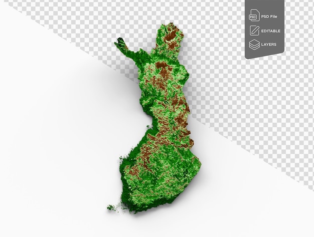 PSD finland topografische kaart 3d realistische kaart kleur op witte achtergrond 3d illustratie