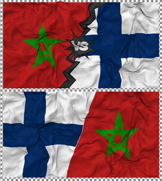 Finland versus Marokko Half gecombineerde vlag Stof Bump Texture 3D Rendering