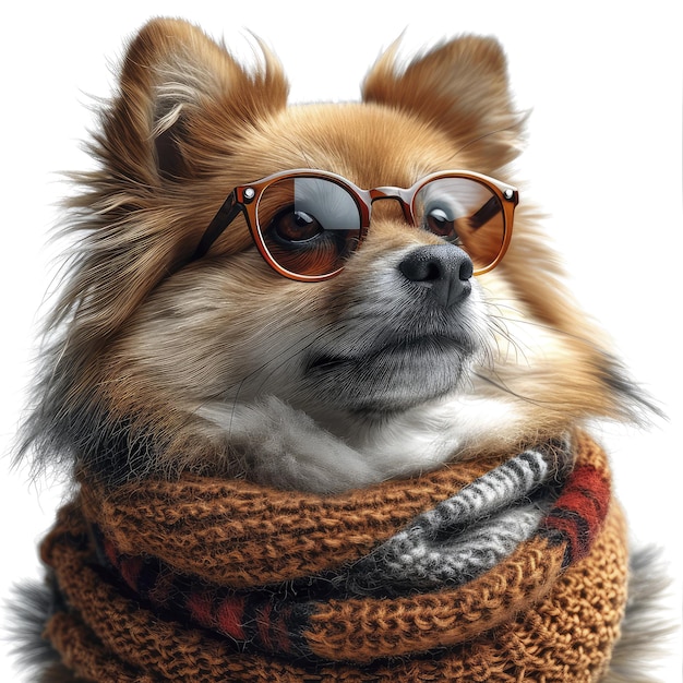 PSD a finnish spitz in nordic winterthemed eyewear isolate images white background