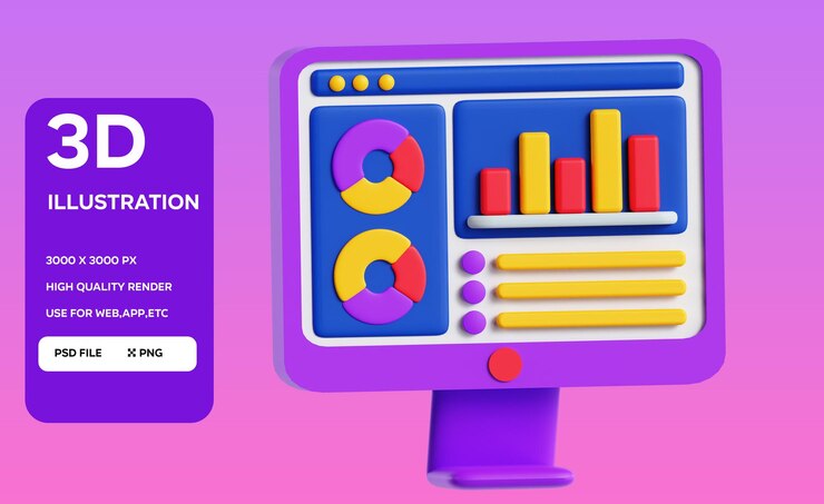 PSD fintech dashboard 3d icon render