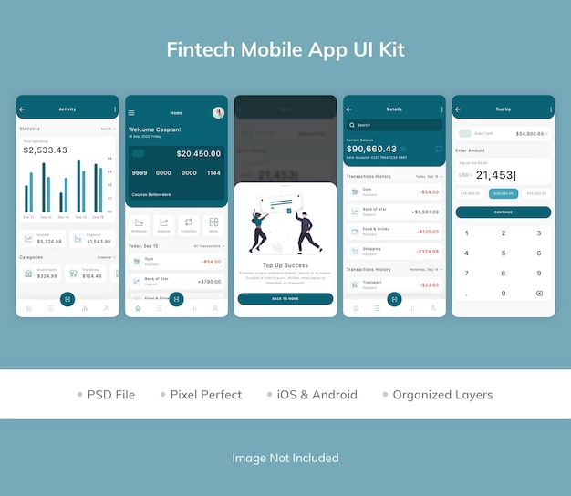 PSD fintech mobiele app ui kit