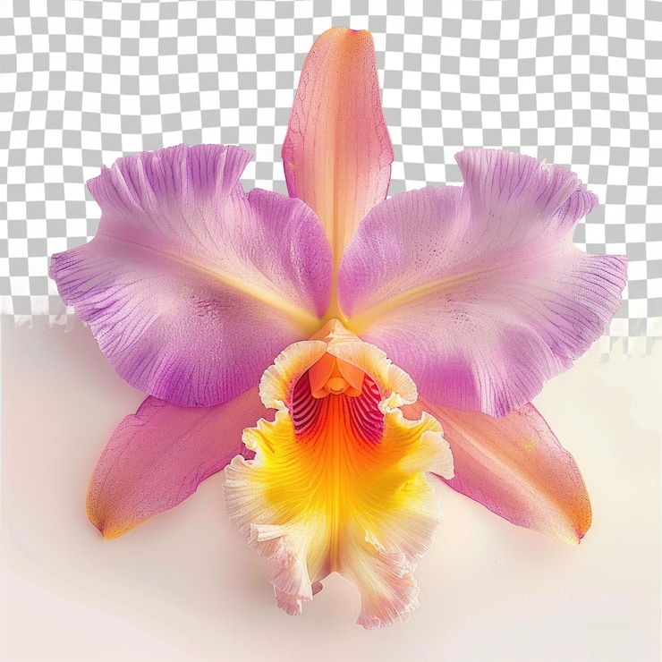 PSD fioletowa i żółta orchidea z słowem orchidea na niej