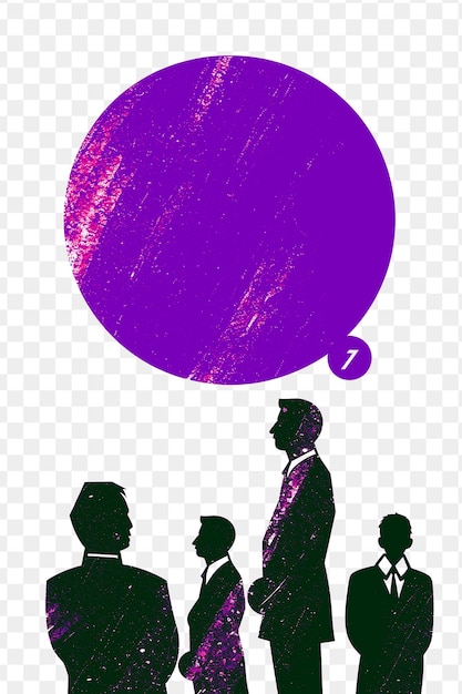 PSD fioletowa piłka z mężczyzną w garniturze i mężczyzną w kostiumie z bąbelkiem mowy