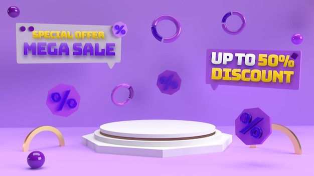 fioletowe, edytowalne podium 3d do reklamy produktów ze zniżką i tożsamości marki brand