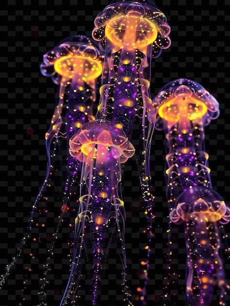 PSD fioletowe meduzy z pomarańczowymi i żółtymi oczami są pokazane na tym zdjęciu
