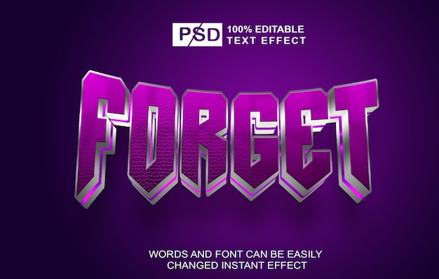 PSD fioletowy efekt tekstowy ze słowem zapomnieć na dole.