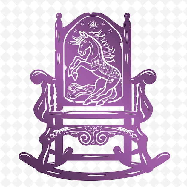 PSD fioletowy i fioletowy krzesło z koniem na nim