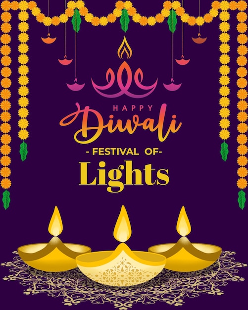 Fioletowy prosty kolorowy post Diwali na Instagramie