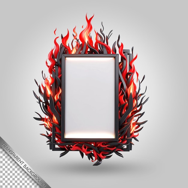 PSD a fire burning in a frame with a picture of a fire in it
