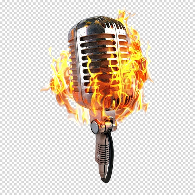 Fire burning microphone isolated on transparent background