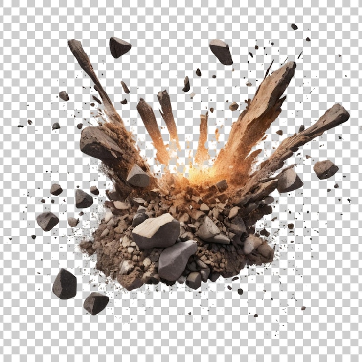 PSD a fire burning in a pile of rocks and rocks