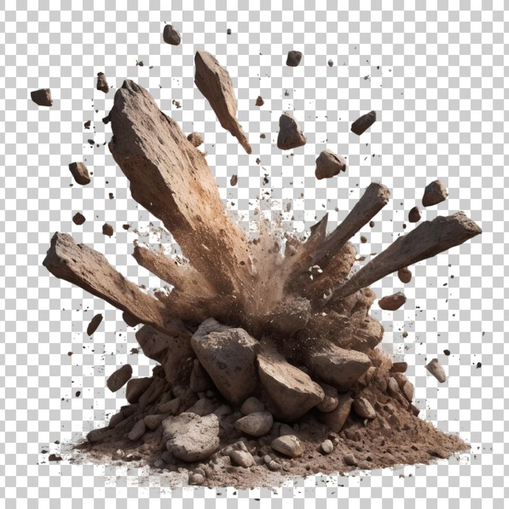 PSD a fire burning in a pile of rocks and rocks