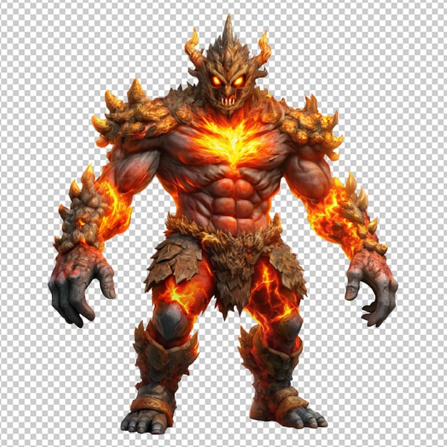 PSD fire elemental monster on transparent background