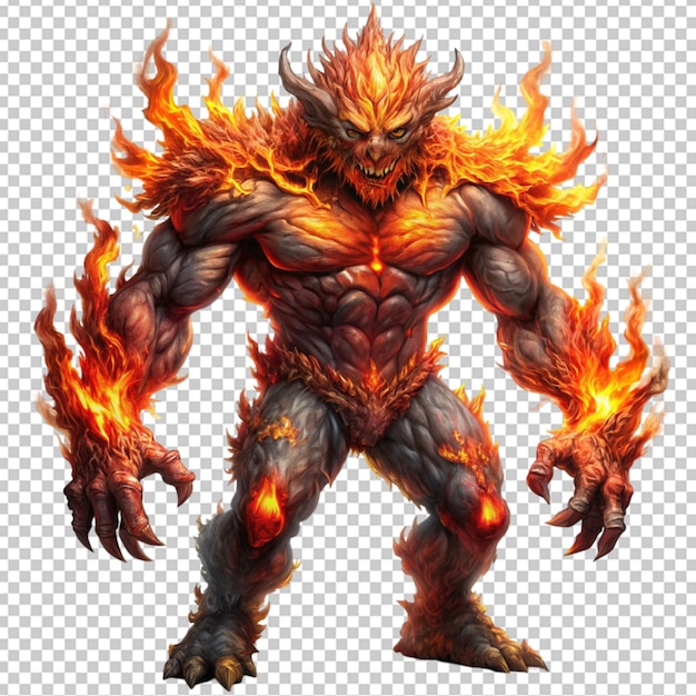 PSD fire elemental monster on transparent background