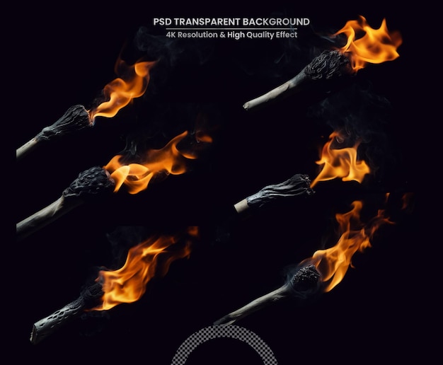 Fire flame element vector set on transparent background