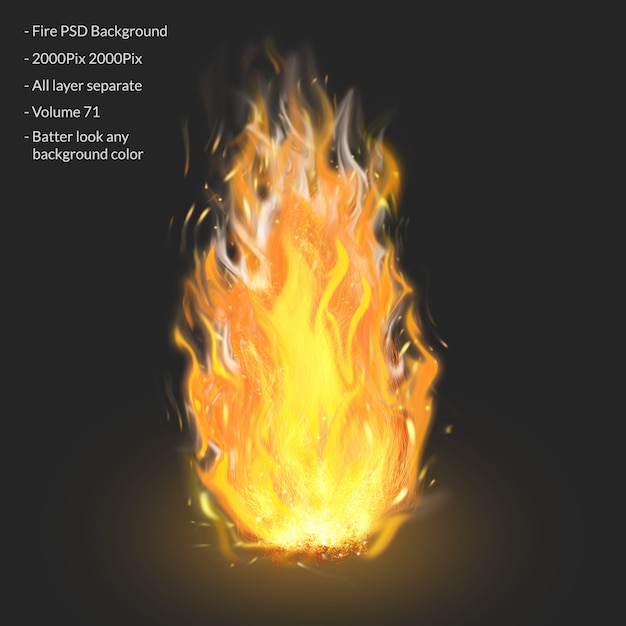 PSD fire flames isolated on transparent