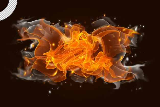 Fire flames and smoke on black background