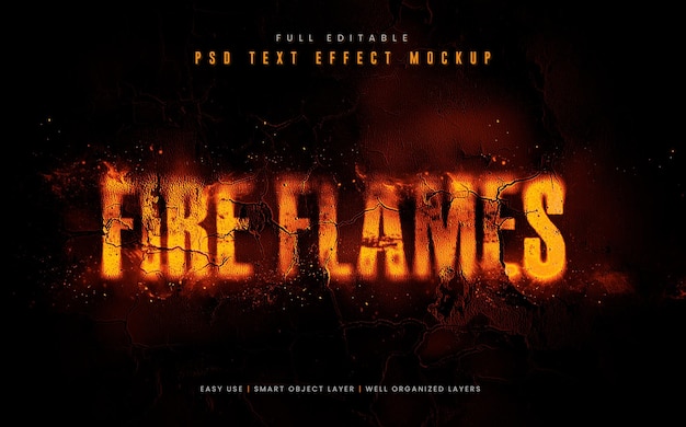 PSD fire flames text 編集可能なスタイル効果モックアップ