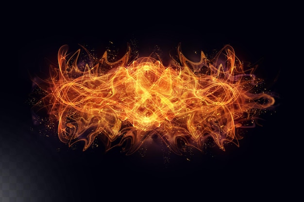 PSD fire flames with sparks on a black background