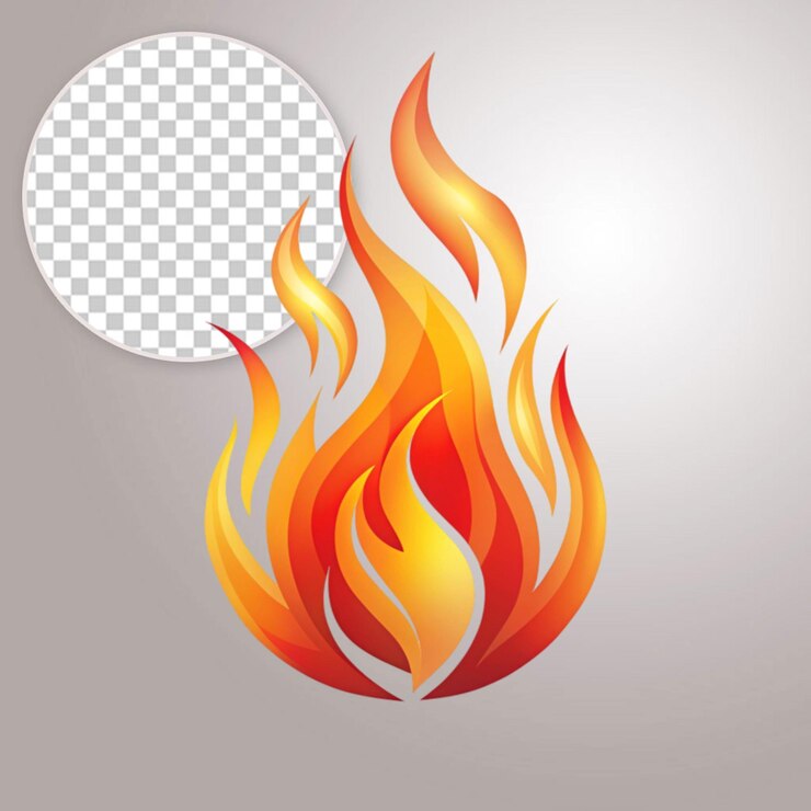 PSD fire hot heat flame burn illustration on transparent background