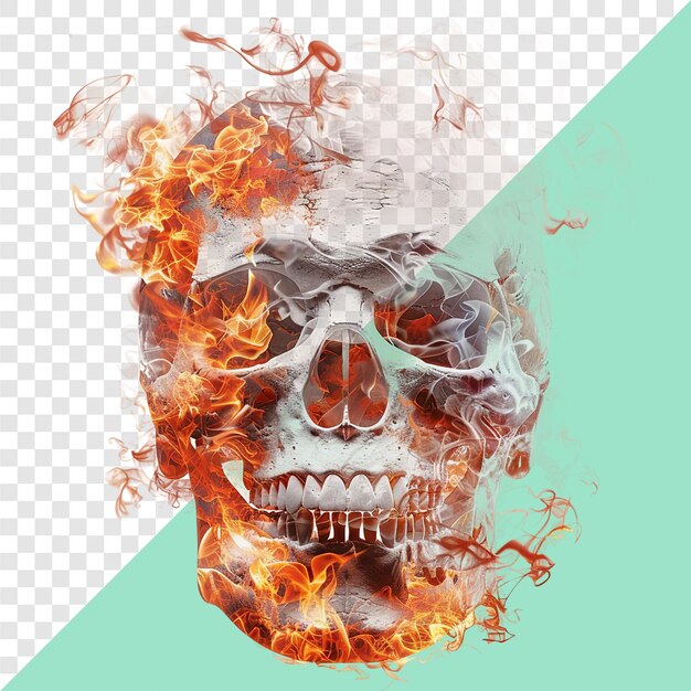 Fire in the shape of a skull transparent background isolated image generative AI