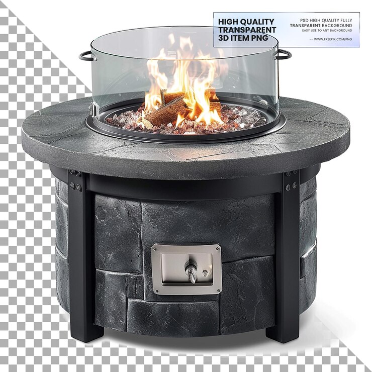 PSD fire pit table stylish fire pit table with glass on transparent background