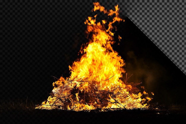 a fire with a black background and a picture of a bonfire