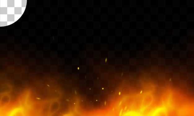 Fire with sparkles and smoke isolated on transparent background