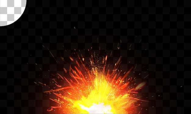 PSD fire with sparks and smoke isolated on transparent background