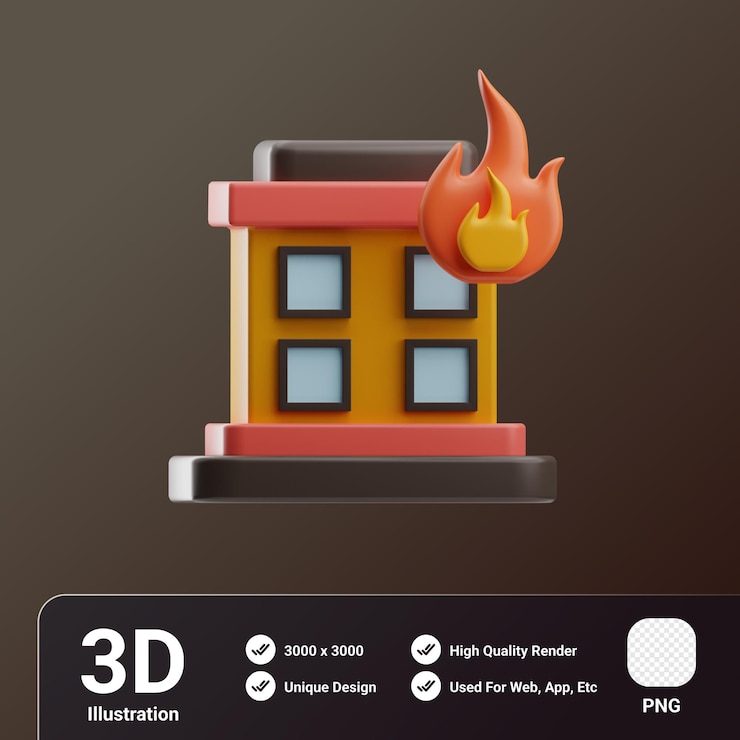 PSD пожарный объект пожар 3d иллюстрация
