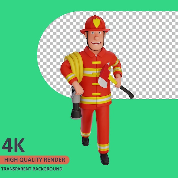 firefighters carrying hoses and axes 3d rendering of character modeling