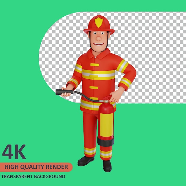 PSD firefighters carrying light fire extinguishers 3d rendering of character modeling