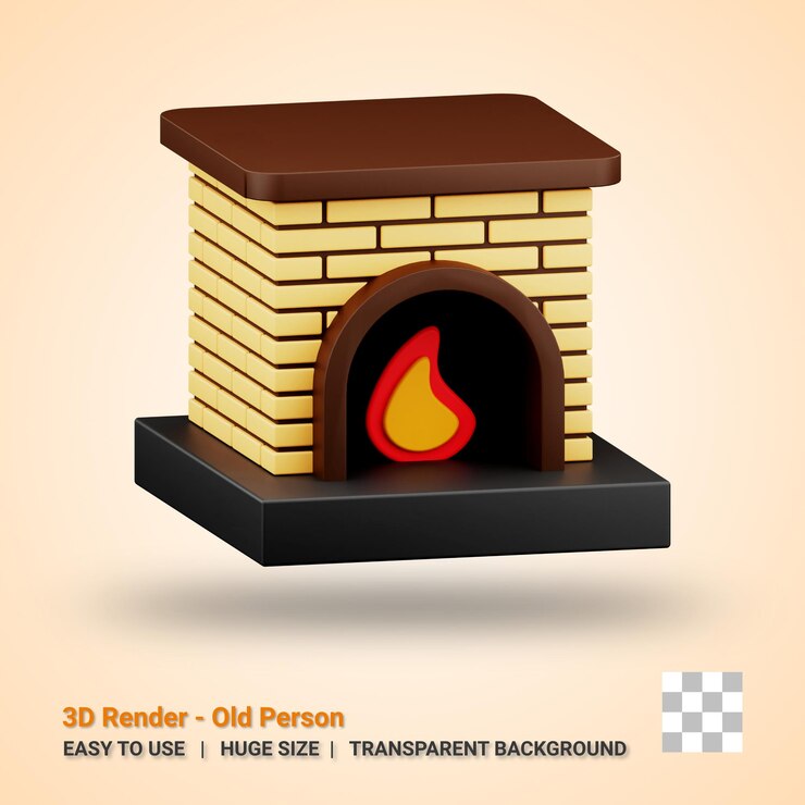 PSD fireplace 3d icon illustration with transparent background