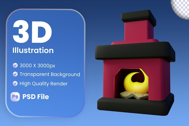 PSD fireplace 3d illustration