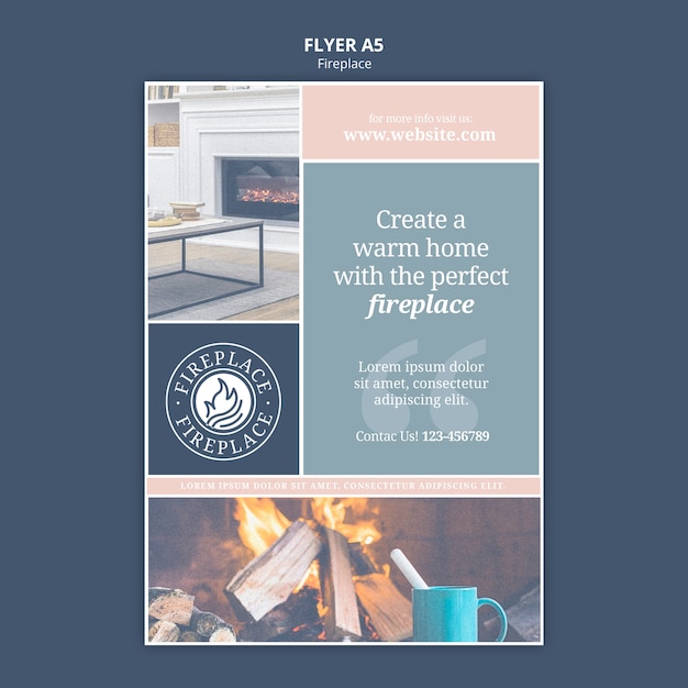 PSD fireplace at home flyer template