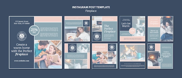 Caminetto a casa modello di post di instagram