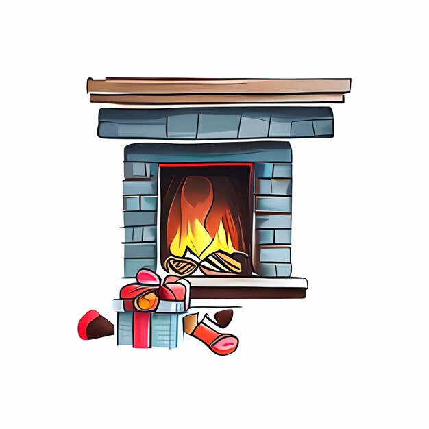 PSD fireplace illustration design for christmas festive