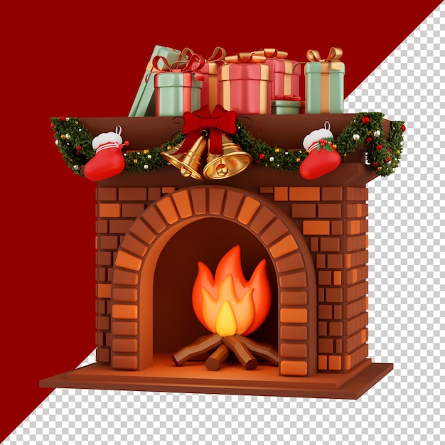 PSD fireplace isolated 3d render