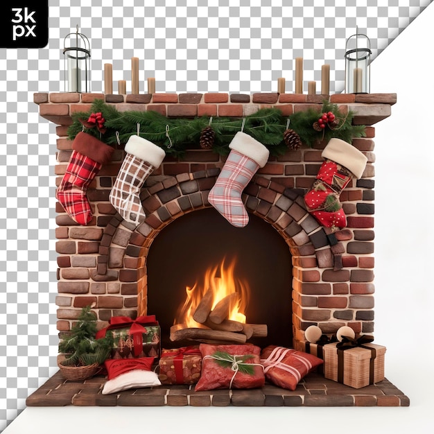 Fireplace with stockings isolated on transparent background