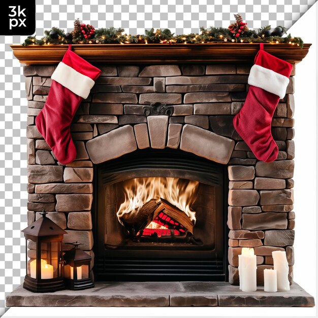 Fireplace with stockings isolated on transparent background