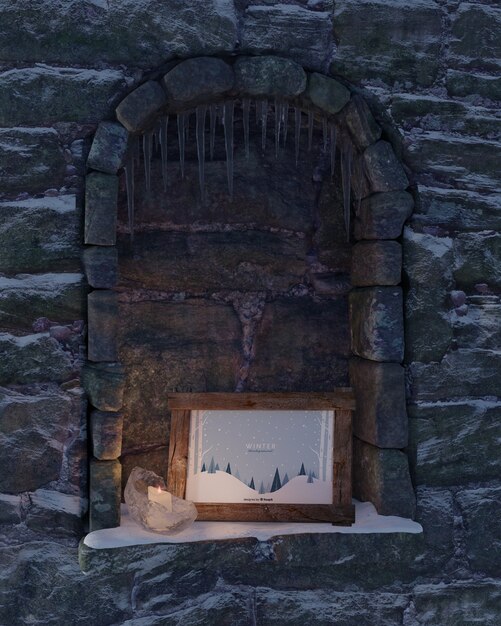 Fireplace with winter frame theme