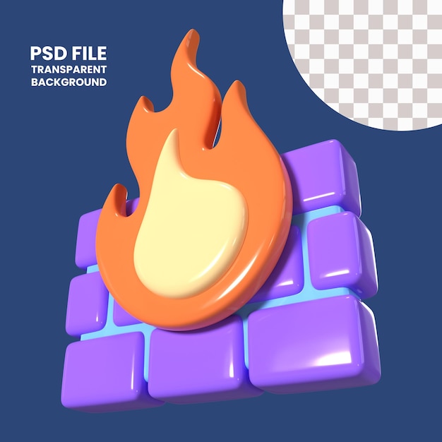 PSD iconica di illustrazione 3d del firewall