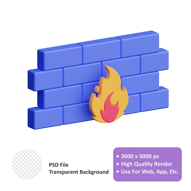 Firewall 3d realistic object design vector icon illustration