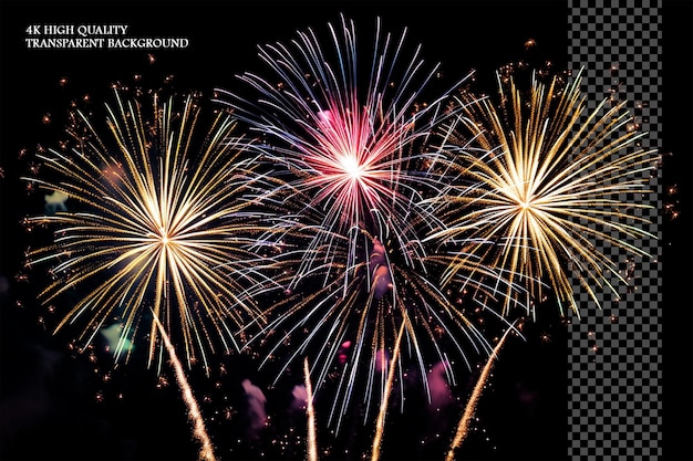 Fireworks in the dark sky on transparent background