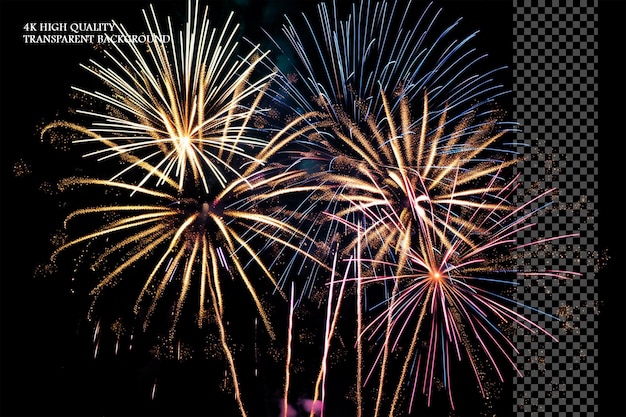 Fuochi d'artificio nel cielo buio su uno sfondo trasparente