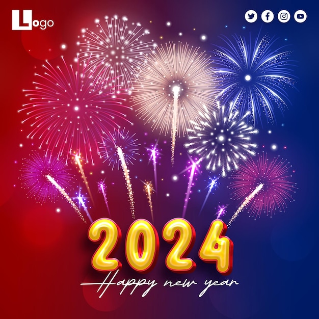 Premium PSD Fireworks new year 2024 background