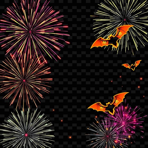 fireworks with bats and fireworks in the background