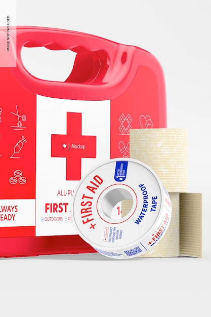 PSD first aid kit scenes mockup, close up