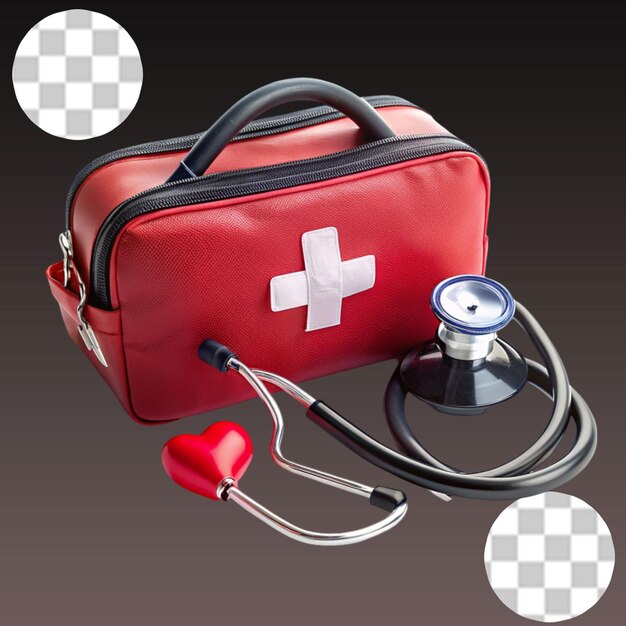 PSD first aid kit with stethoscope isolated on white background